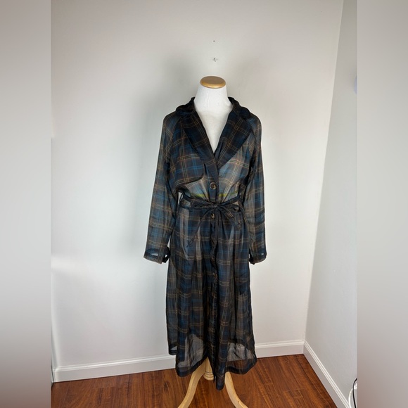 Anthropolgie Porridge Sheer Plaid Trench Coat Size M - Picture 5 of 9